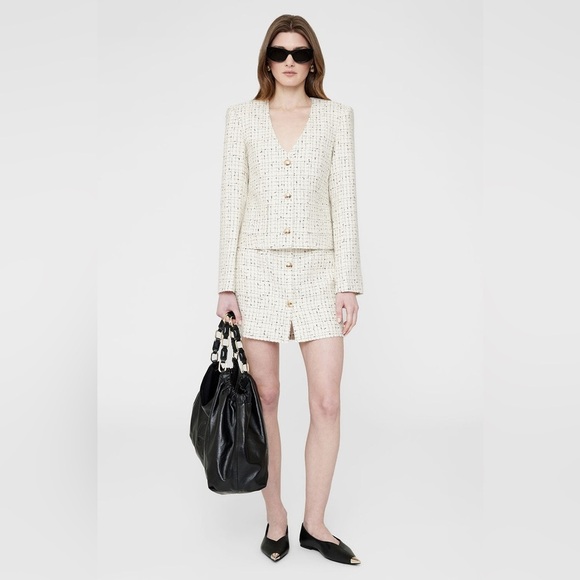 ANINE BING NWT Mateo Tweed Ivory Mini Skirt - Picture 1 of 11